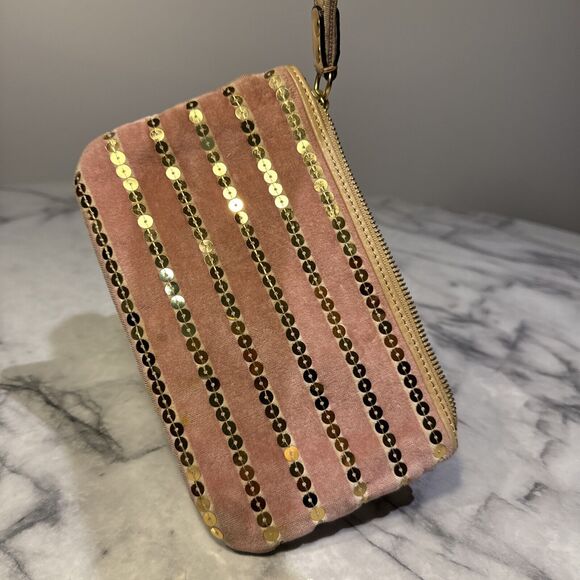 Y2K Juicy Couture Velvet Wristlet Handbag Wallet Pink Rose Gold Valentines Day - Picture 10 of 12